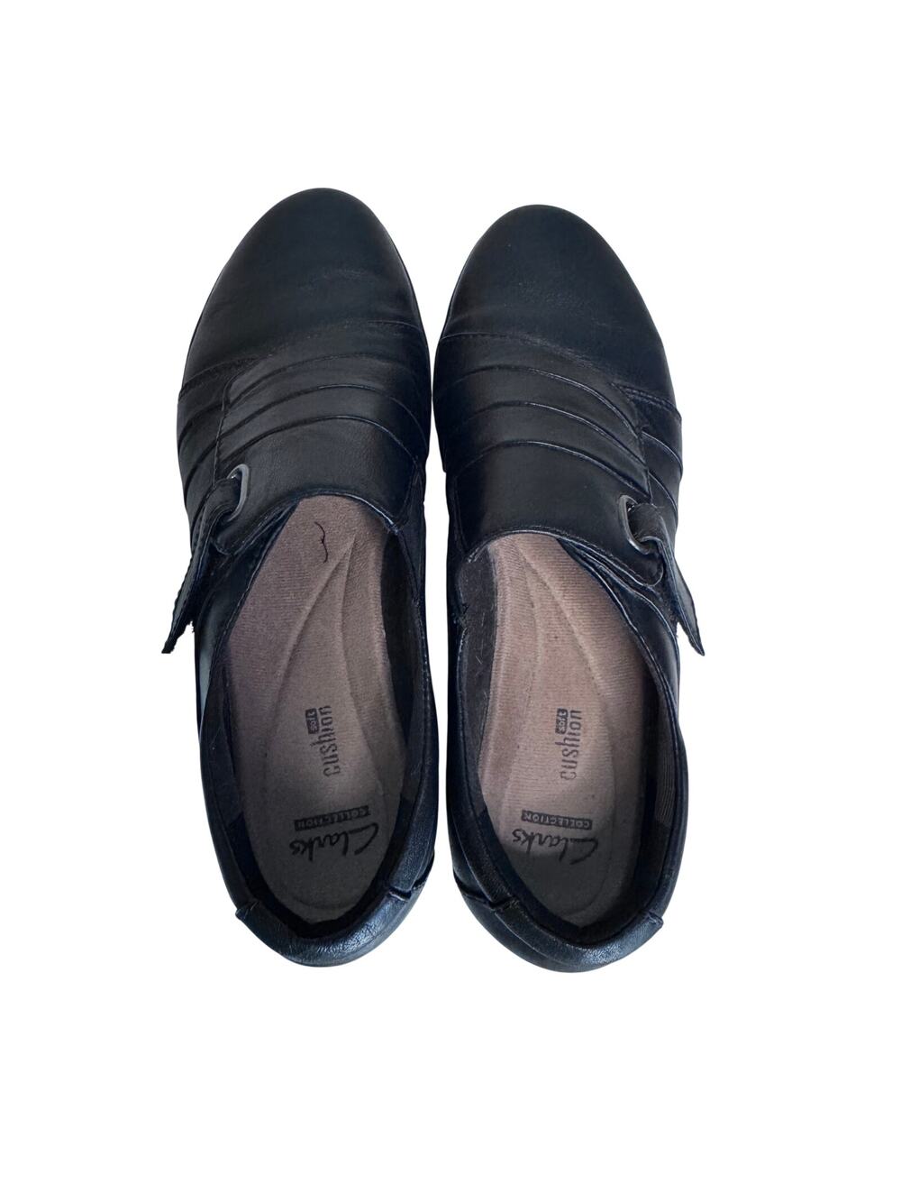 Clarks Loafers Everlay Luna Black Leather Comfort Wedge Shoes Women's Size 8.5M